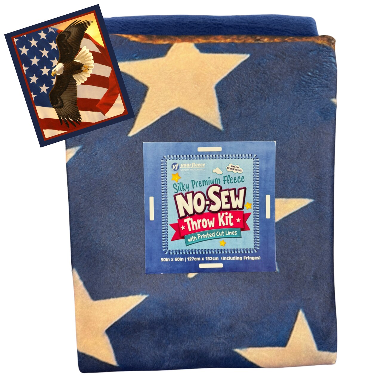 Patriotic Eagle Soars Silky Premium Fleece No-Sew Throw Fleece Fabric Kit (50x60)